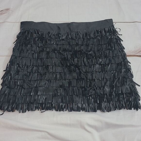 UNION of Angels Black Fringe Leather Mini Skirt size XS Club Party or Event Goto - Picture 1 of 10